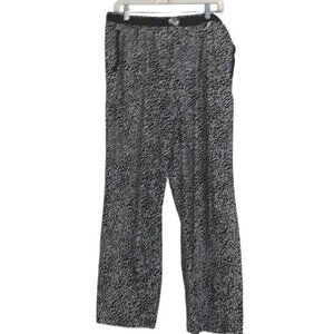 DKNY Womens Black & White Drawstring Elastic Waist Relaxed Fit Printed Pants L
